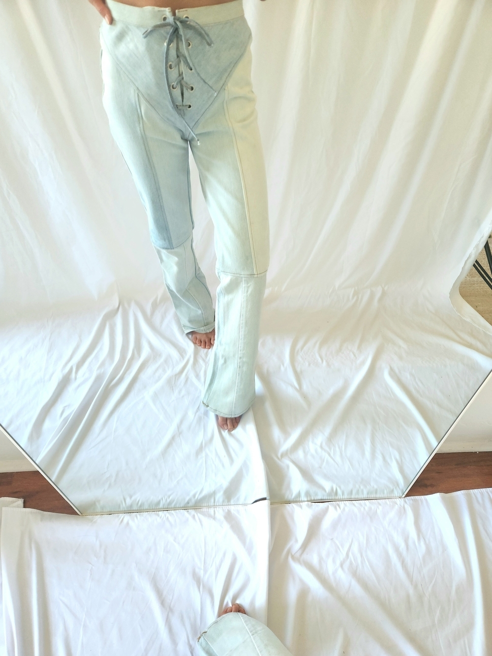 Nordstrom Light Wash High-Rise Lace-Up Patchwork Jeans